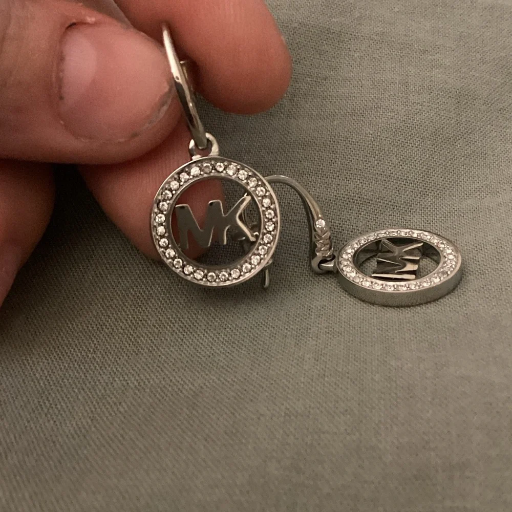 Michael Kors Silver Logo Circle Dangle Earrings - Picture 4 of 5